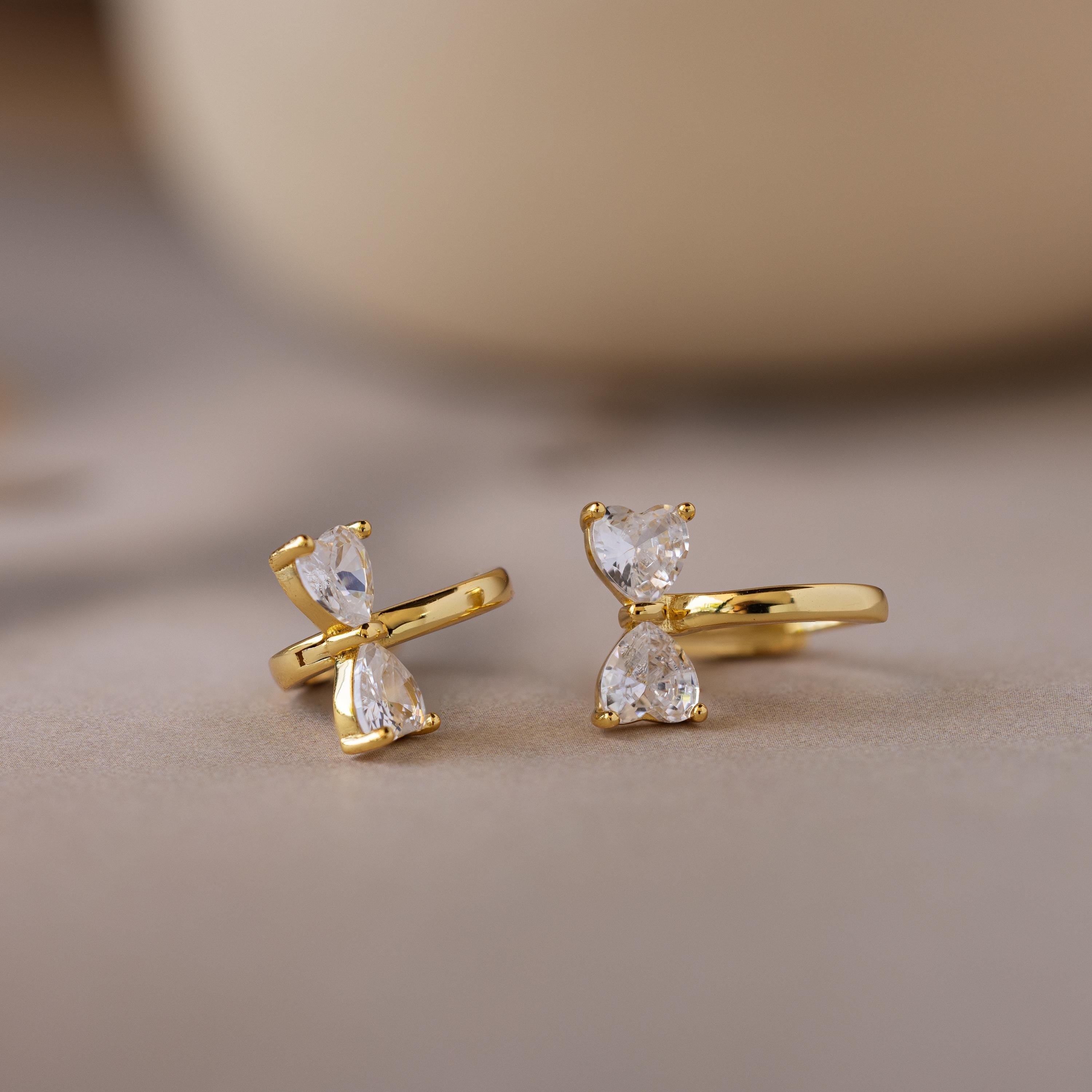 Diamond Bow Hug Earrings Gold Plated For Women/Girls